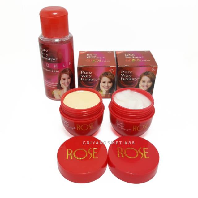 PAKET CREAM ROSE PURE WAY BEAUTY SIANG MALAM &amp; TONER BPOM [3 in 1]