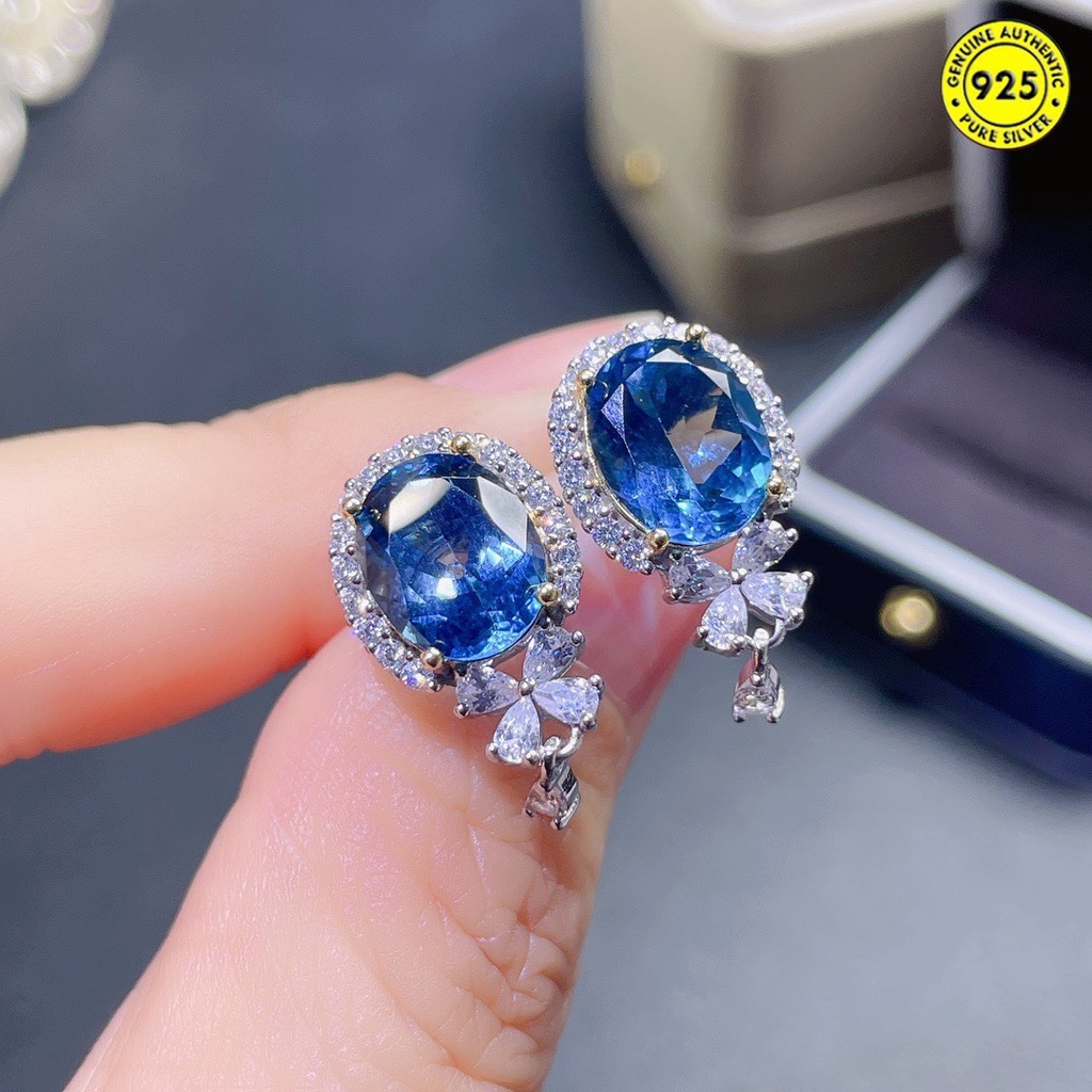 Anting Tusuk Batu Topaz Aquamarine Biru Natural Untuk Wanita