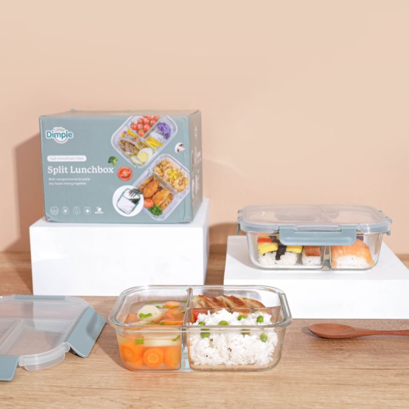 Little Dimple / Littledimple Split Lunch Box 2 grid / 3 grid / mixed grid / Kotak Bekal Bontot Makan Anak Kaca