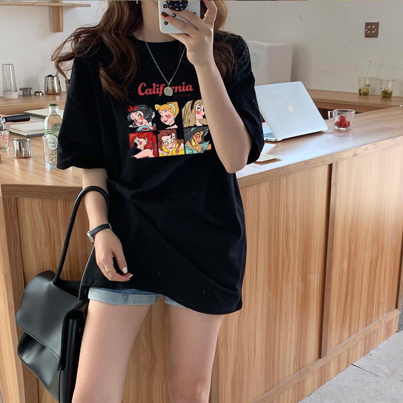 Cartoon Print T-shirt Oversize Atasan Kaos Lengan Pendek Wanita