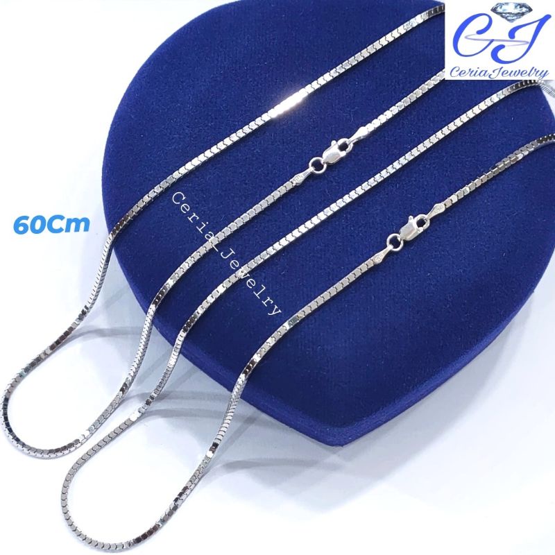 Kalung Perak Pria Wanita Silver Asli 925 Lapis Emas Putih Model Milano Kaca 60 Cm - Kalung Pria Wanita Anti Karat - Kalung Perak Asli Murni Original