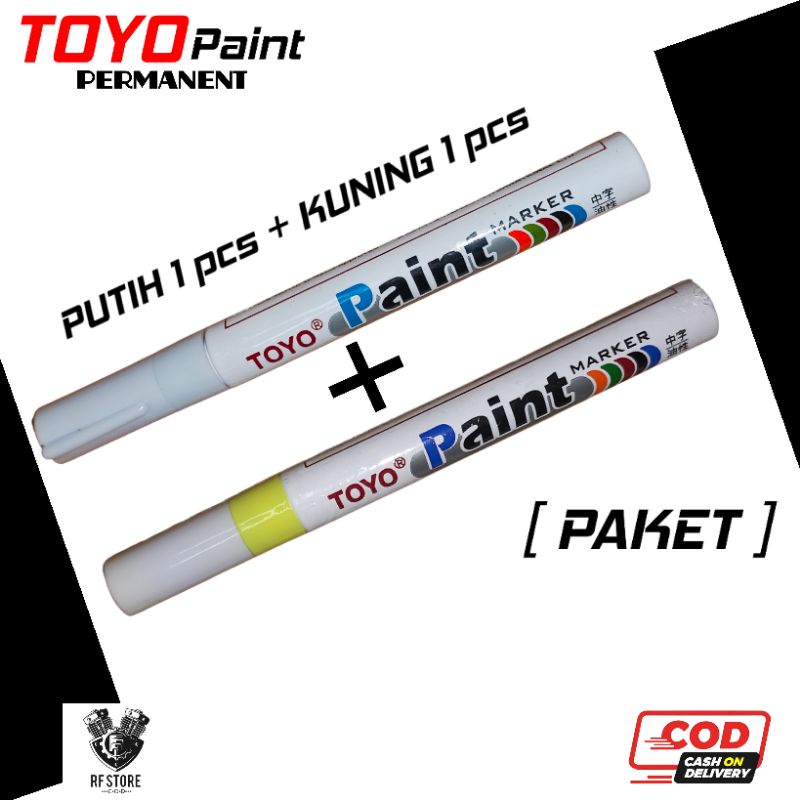 Spidol permanen Toyo paint/ paket warna PUTIH dan KUNING/ sepaket/ spidol permanent/ Spidol serbagun