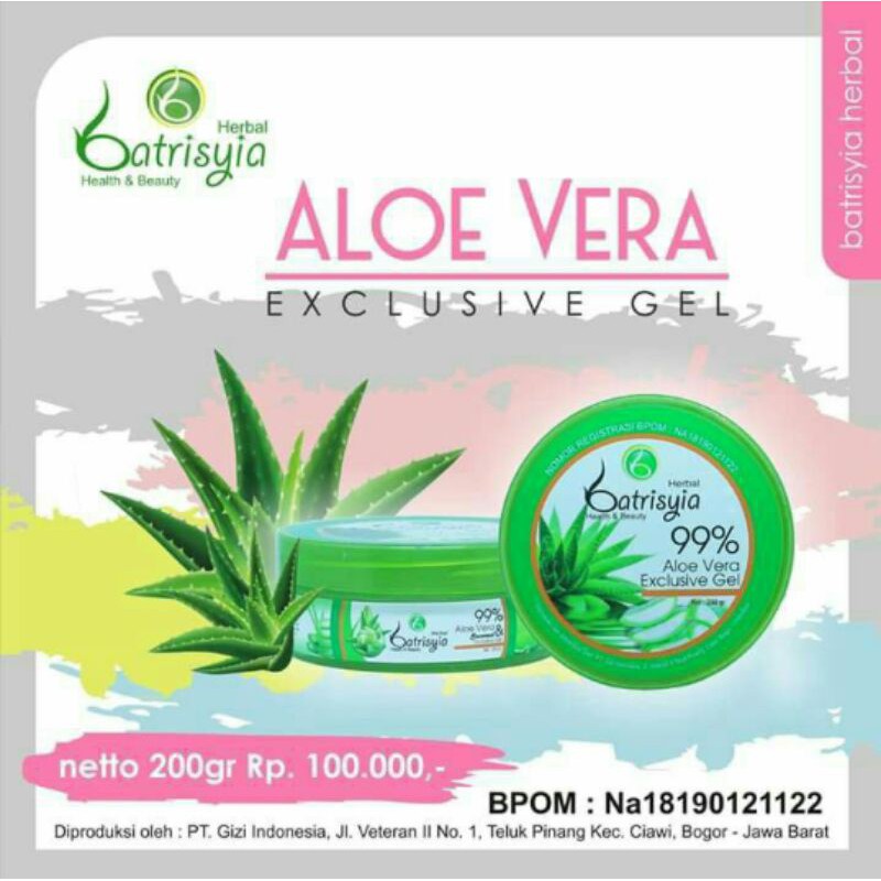 Masker wajah Aloevera seaweed gel 99% Batrisyia Herbal aloe vera lidah buaya