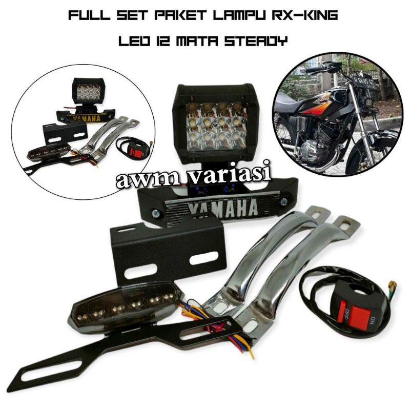 paket lampu sorot 12 mata RX king set kumisan dan begel samping RX king plus lampu stop mini red bonus saklar on of