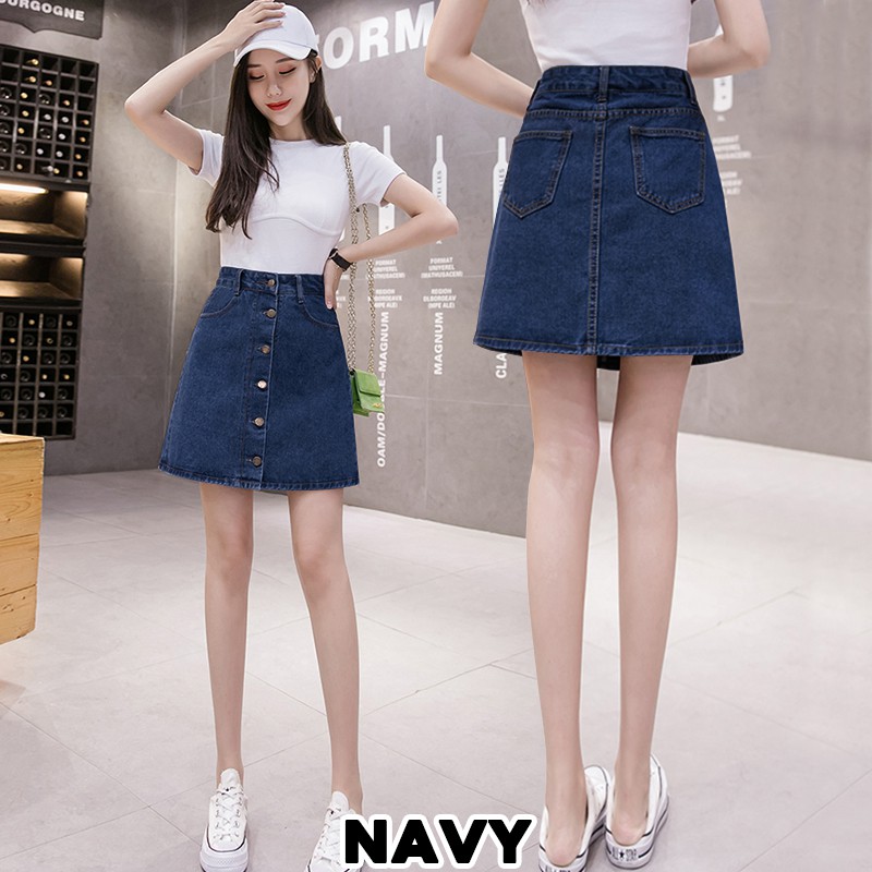 6043 Button Denim A-Line Skirt/Rok wanita jeans/Rok kancing/Rok jeans wanita/Rok Jeans Korea/Rok wanita/Rok Jeans Pendek