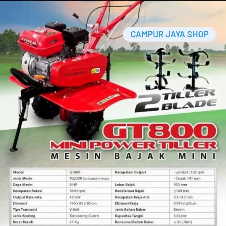 Promo Traktor Bajak Sawah Tanah Tiger GT 800 Ori Mini Power Tiler