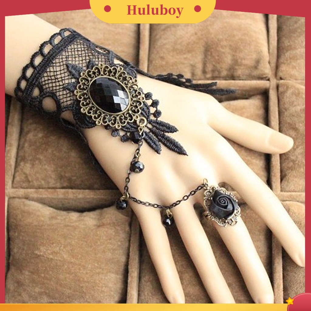 Hu Hu Hu Hu Hu Alat Bantu Pasang Kacamata♡ Set Kalung Chokergelang Tangan Lace Lebar Aksen Batu Permata Imitasi Gaya Gothicpunk Untuk Wanita