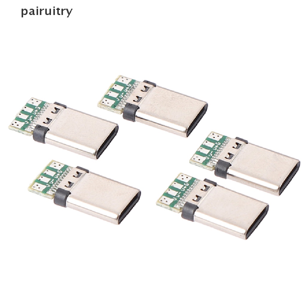 Prt 5Pcs Soket Konektor Plug Solder USB 3.1 Tipe C Male DIY Untuk PC Board PRT