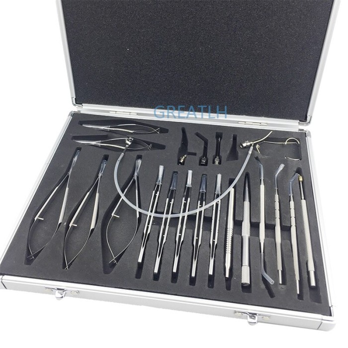 Instrumen Alat Bedah Mata Katarak & Intraokular 21 pcs Titanium Alloy Pinset Mikro Gunting Pemegang 