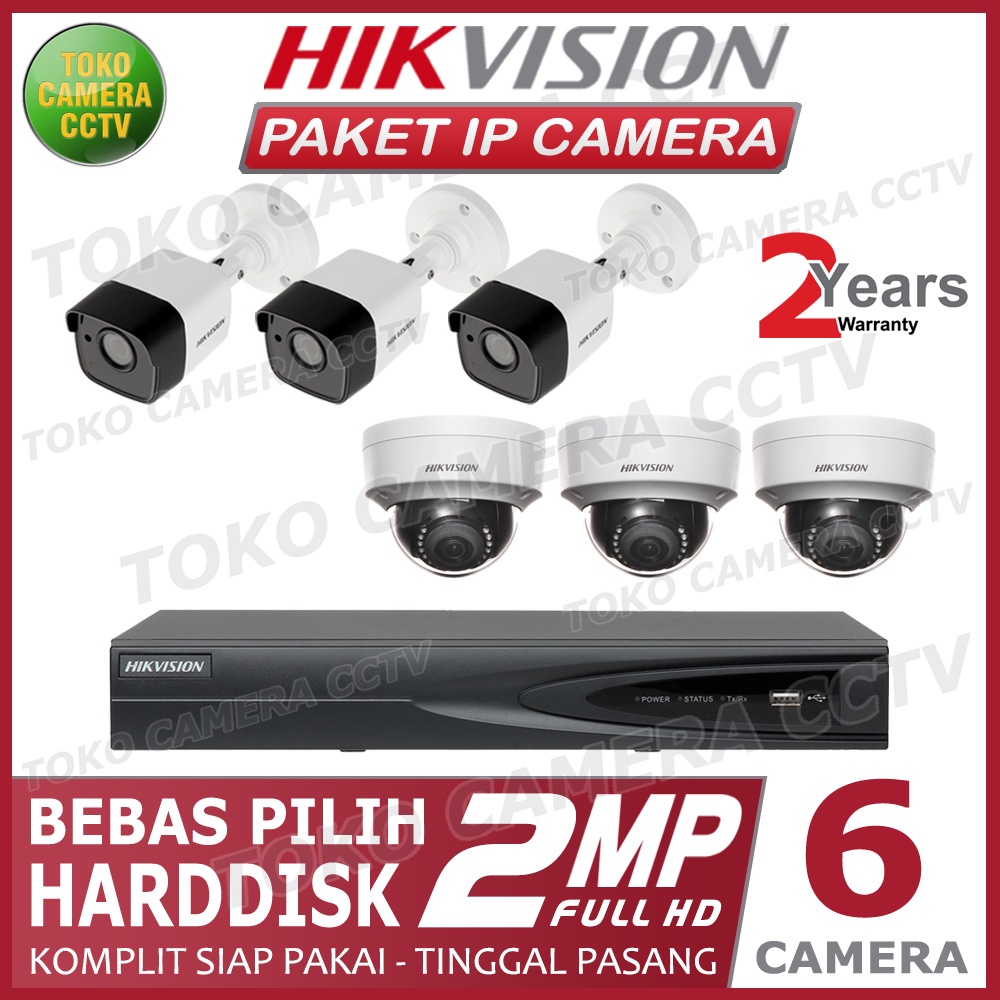 PAKET CCTV IP CAMERA HIKVISION 2MP 8 CHANNEL 6 KAMERA