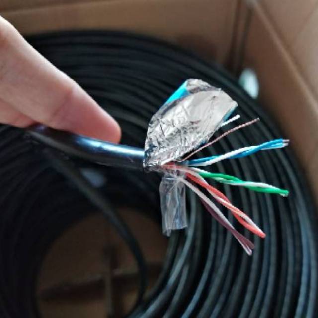 KABEL LAN OUTDOOR FTP CAT5E VASCOLINK SIAP PAKAI sudah dicrimping RJ45 metal dan karet biru Harga Per Meter