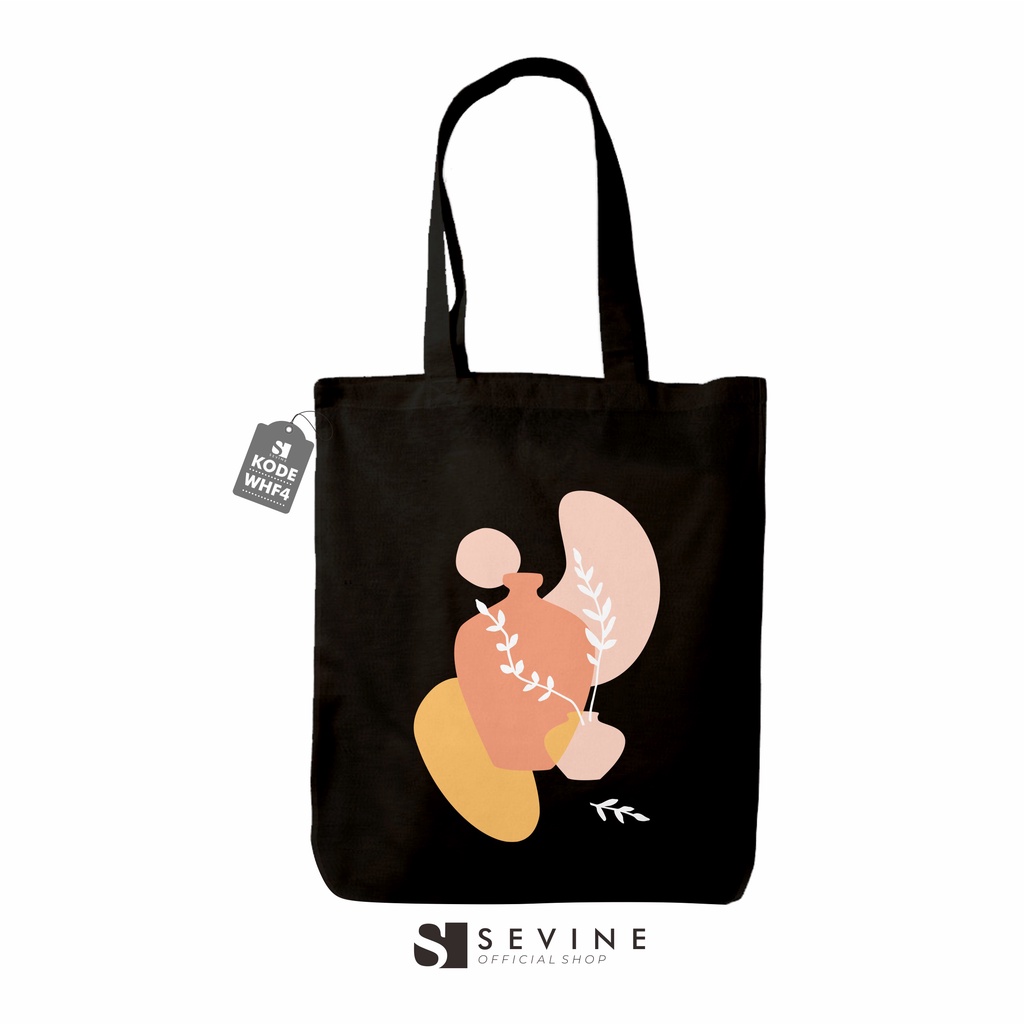 Sevine Totebag Wanita Fashion Tas Tote Bag Resleting Motif Line art Hijab Black Series Hitam - WHF4