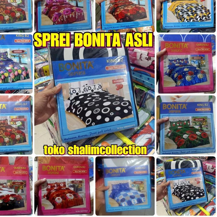 Spesial - Sprei Bonita Ukuran 180x200 King Kasur No 1 B4 Bantal 4 Guling 2 Motif Bunga Kotak Anak Bo