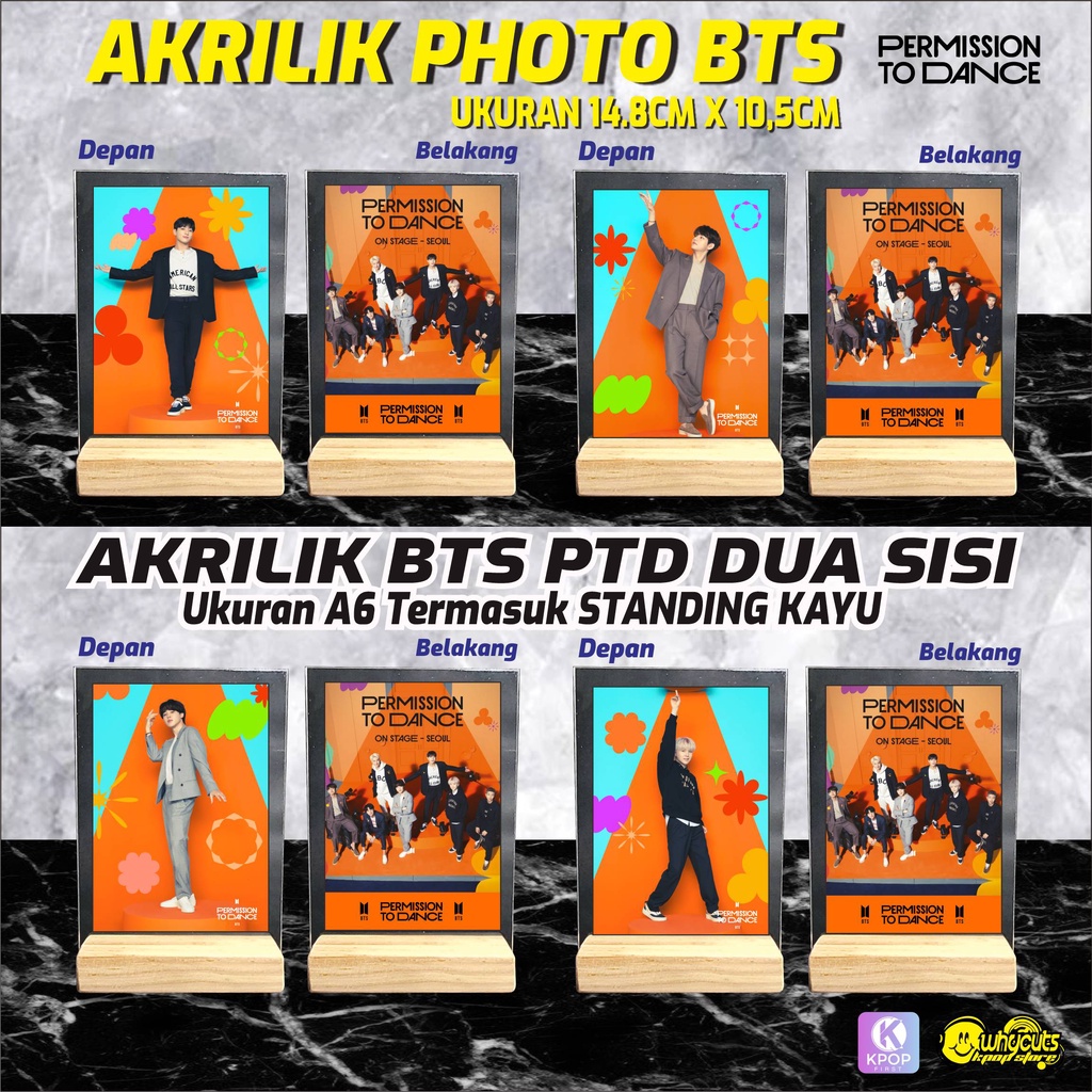 AKRILIK PHOTO BTS VERSI SEASON GREETING 2022 &amp; PERMISSION TO DANCE / TERMASUK STAND KAYU / PRINT 2 SISI LAMINASI GLOSSY