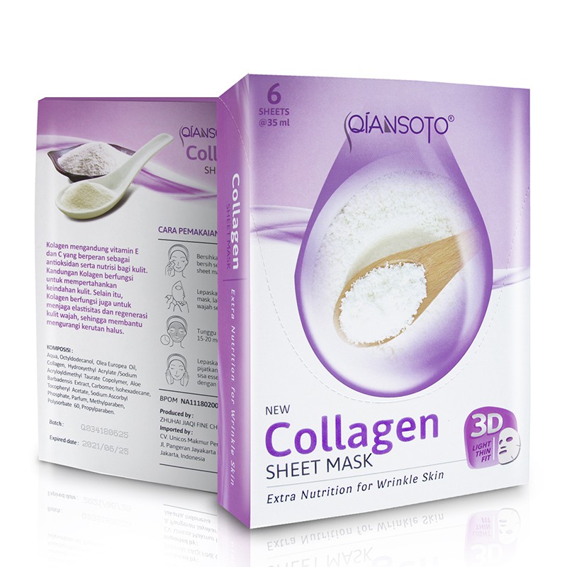 Qiansoto Sheet Mask Collagen Extra Nutrition for Wrinkle Skin (1 Box @6 Sachet).