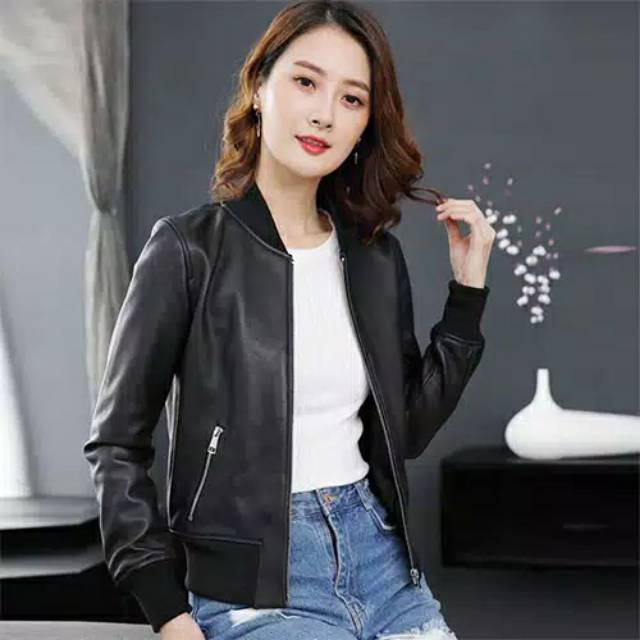 Jaket Kulit Wanita Bomber Premium