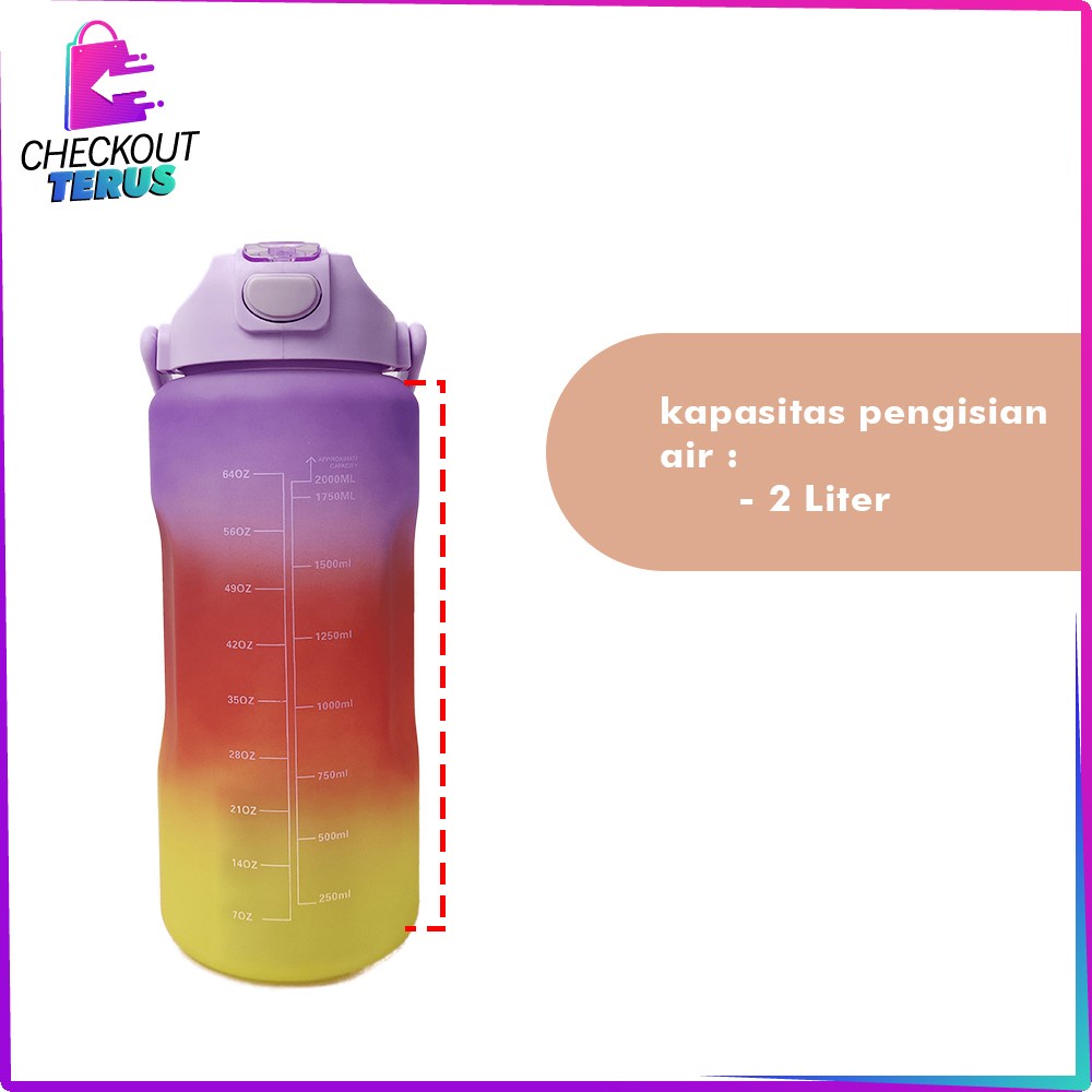 CT C581 Botol Minum Tumbler 2Liter Gradasi Viral BPA Free Botol Air Minum Pelangi Penanda Waktu Tambler Botol Minum Korea
