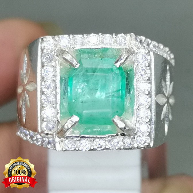 BATU AKIK ORIGINAL ZAMRUD COLOMBIA ASLI RING PERAK