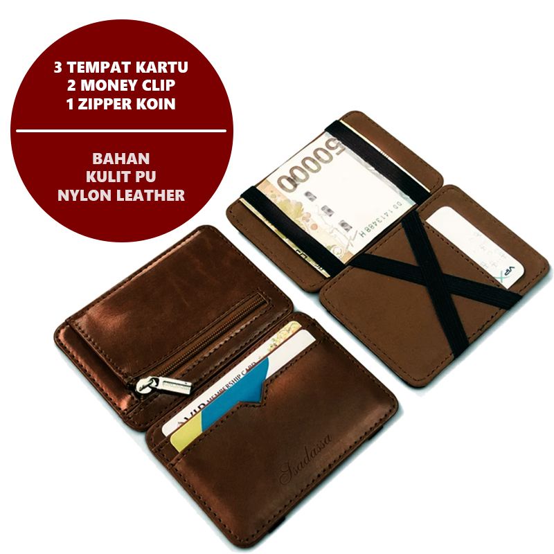 Dompet Pria Tipis ( Magic Money Clip Wallet Zipper ) Kulit