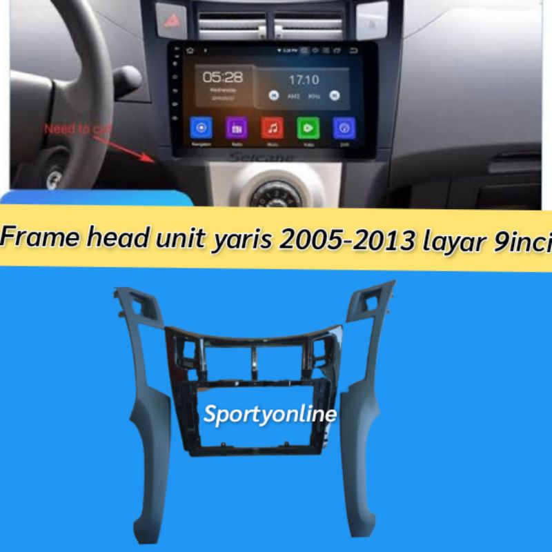 frame head unit double din  yaris 2005-2012 layar  9inci