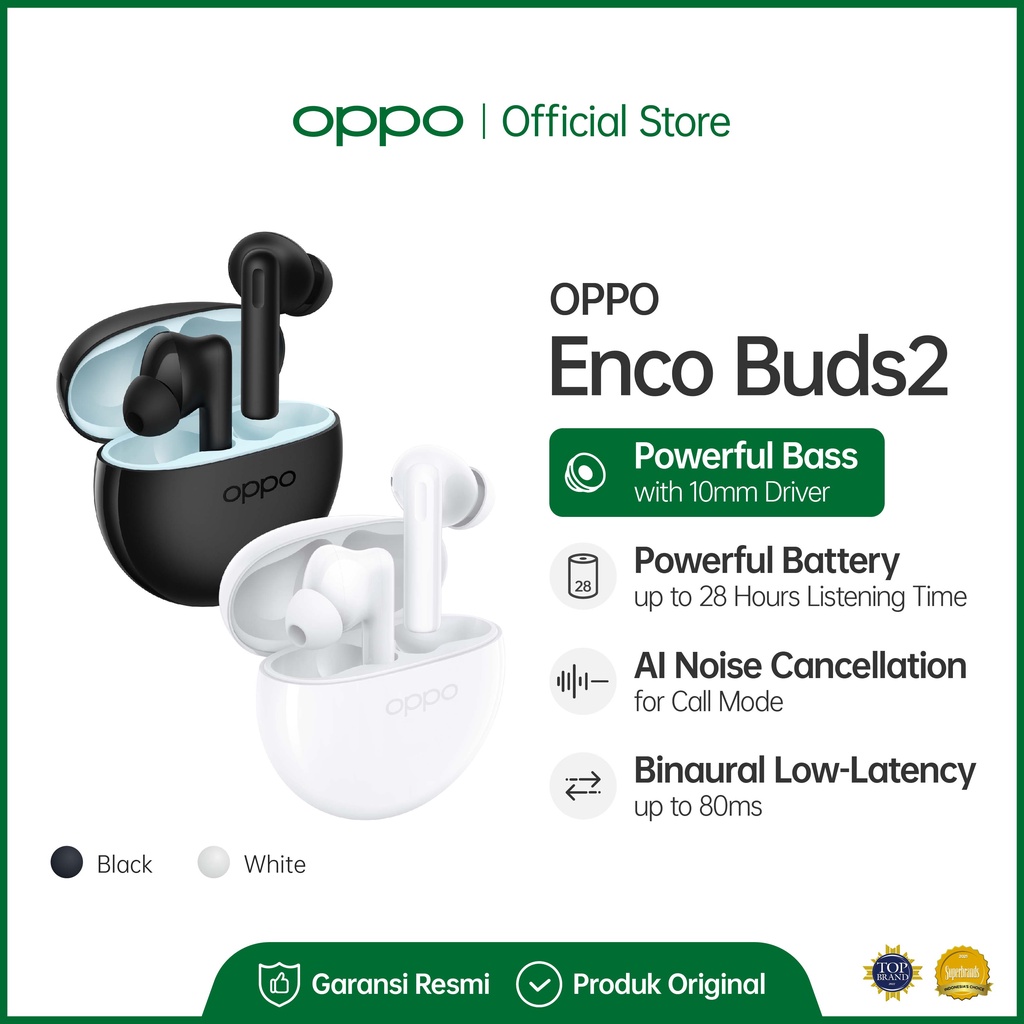 OPPO Enco Buds2 [Powerful Bass, Battery up to 28 Hours Listening Time, AI Noise Cancellation, Binaural Low-Latency]