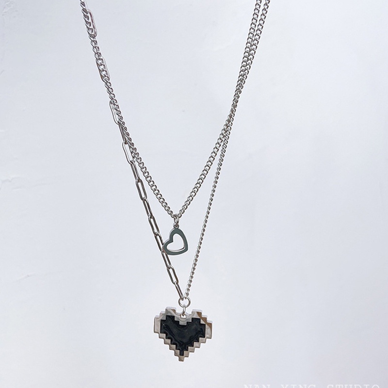 Black Mosaic Love Necklace Peach Heart Pendant Double Necklace