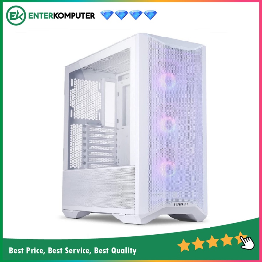 LIAN LI LANCOOL II MESH RGB - WHITE - STEEL SHROUD PANEL - TEMPERED GLASS - FRONT 3 PCS 12CM ARGB FA