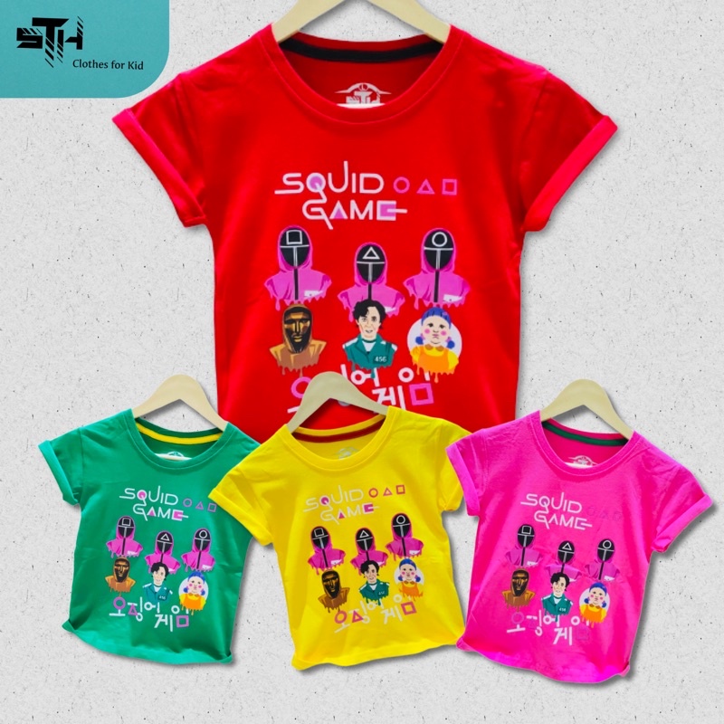 STH 1~10 Tahun [ S / M / L / XL / XXL ] Baju Kaos Anak Laki Laki Perempuan Cowok cewek PREMIUM DISTRO Bahan Katun Cotton Combed Cat Mutiara - SQUID GAME 2