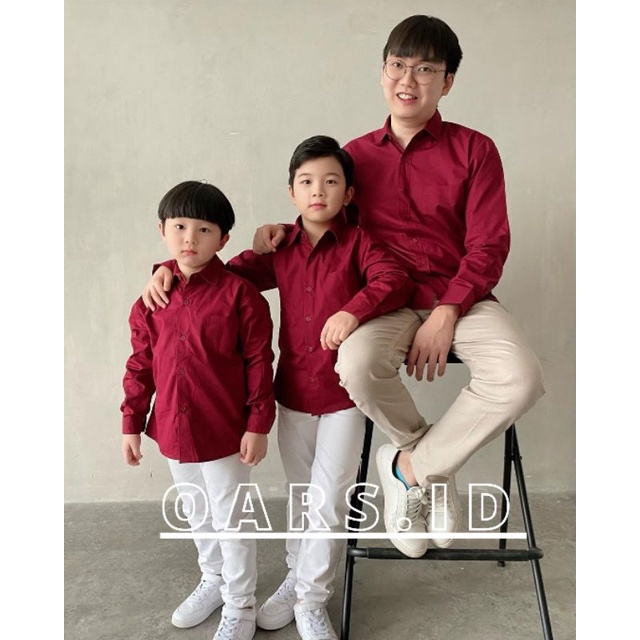 kemeja polos ayah dan anak couple kopel lengan panjang | kemeja anak | merah marun maroon hitam navy tosca pink