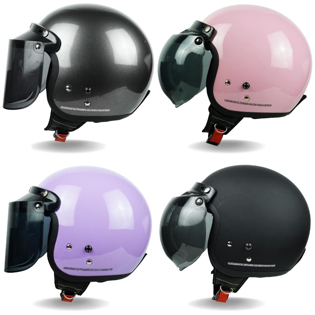 HELM BOGO RETRO DEWASA PRIA WANITA COWOK CEWEK KACA DATAR