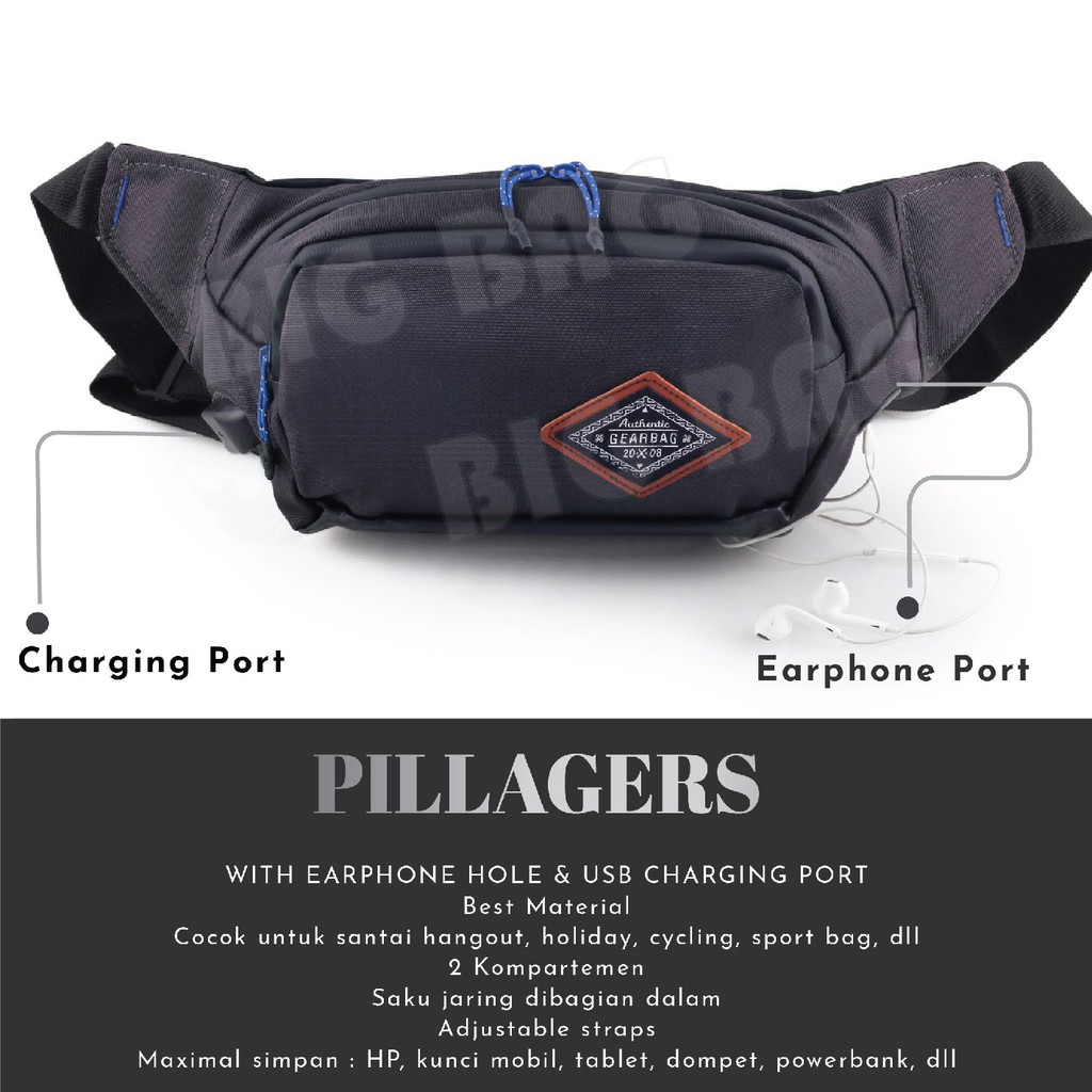 Tas Selempang Pria / Wanita Waist Bag Gear Bag 13108 NEW PILLAGERS PORT + FREE USB EXTENTIONS CABLE