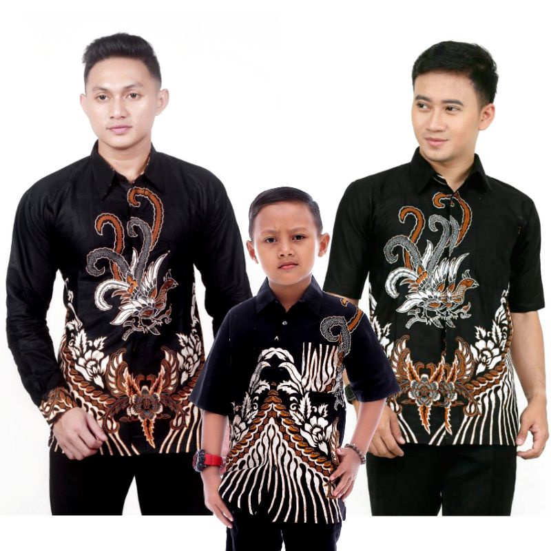 BAJU BATIK COUPLE AYAH ANAK MOTIF AYAM CEMANI,BAJU BATIK PRIA LENGAN PANJANG, BAJU BATIK COUPLE AYAH