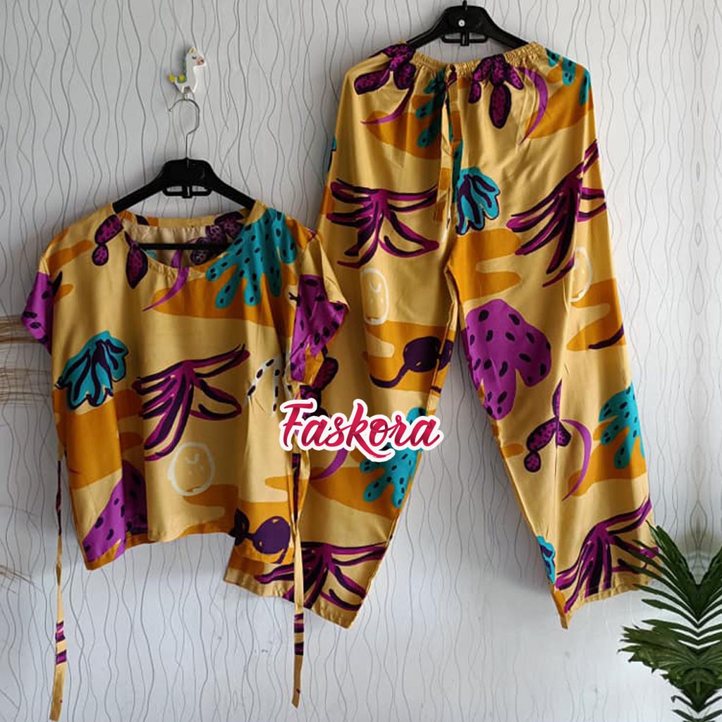 One Set Wanita Kekinian Pajamas Tie dye Karang / Set Rayon Jumbo XXL Tie dye / One Set Rayon Jumbo