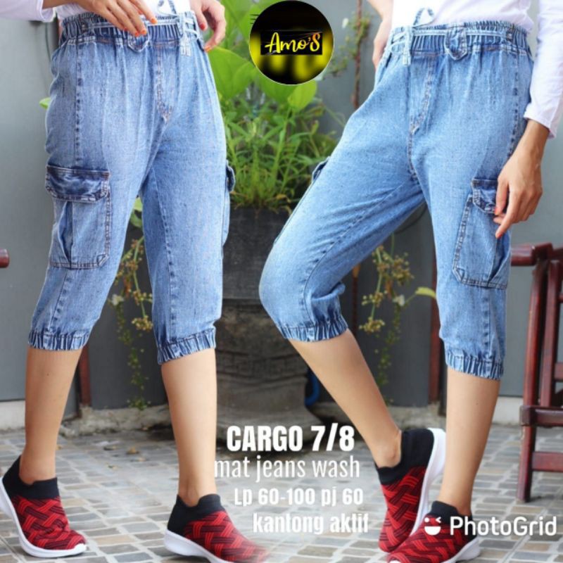 Celana cargo jeans pendek 7/8 cewek