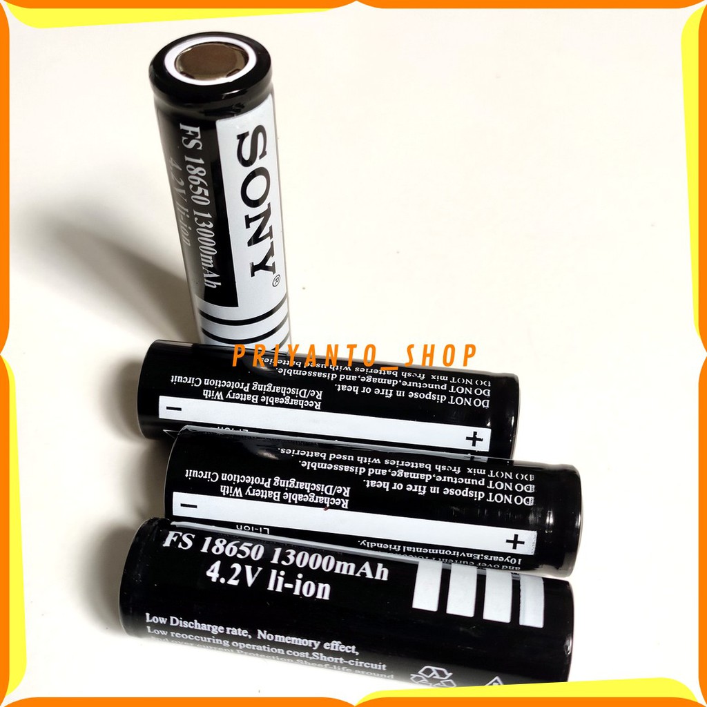 BATERAI BATRE SONY 13000mAh 18650 BATERAI SENTER POLICE SWAT ISI ULANG RATA TANPA KEPALA HITAM FREE BUBEL WARP