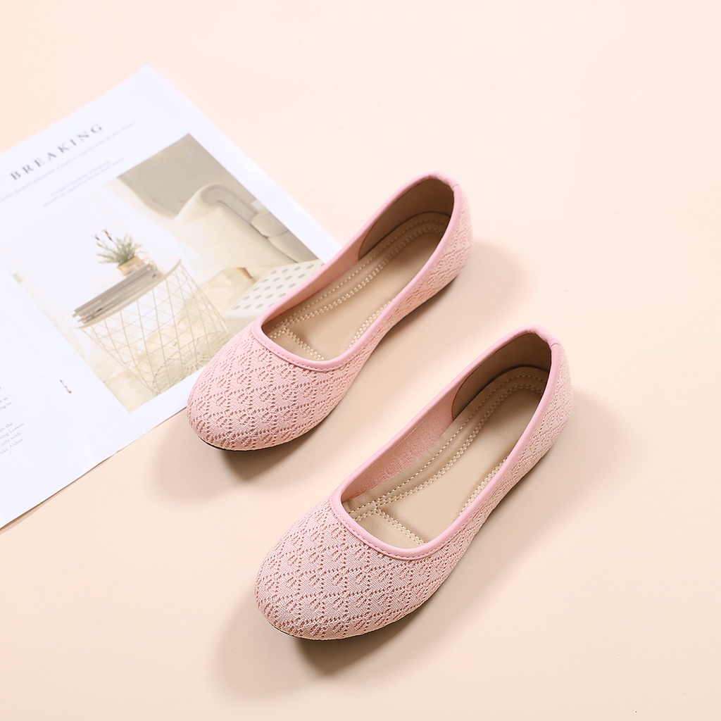 Jiso 118 Sepatu Wanita Flatshoes Ballerina Bahan Rajut Import