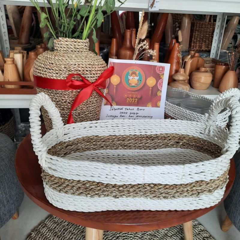 Tempat Toples Keranjang Aqua Hampers Anyaman Seagrass Kerajinan Anyaman Jogja