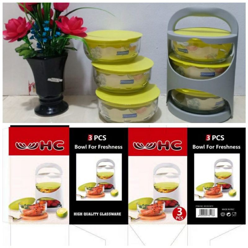 Mangkok HC Rantang set 3 susun mangkok kaca piknik