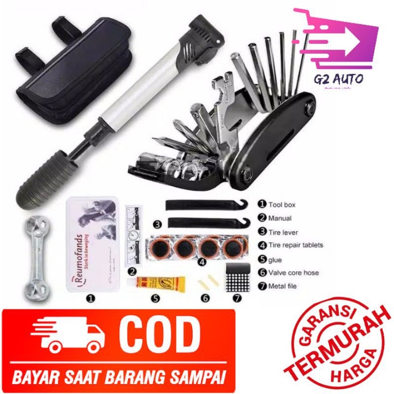 TOOLKIT SEPEDA Alat Reparasi Tambal Ban Sepeda - Pompa Sepeda - 1 set kunci L Sepeda 15 in 1