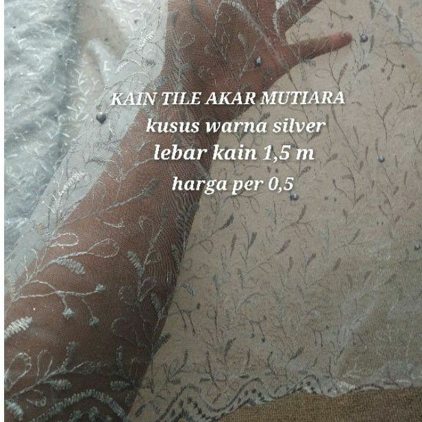 KAIN TILE AKAR MUTIARA/GELITER/KUSUS WARNA SILVER