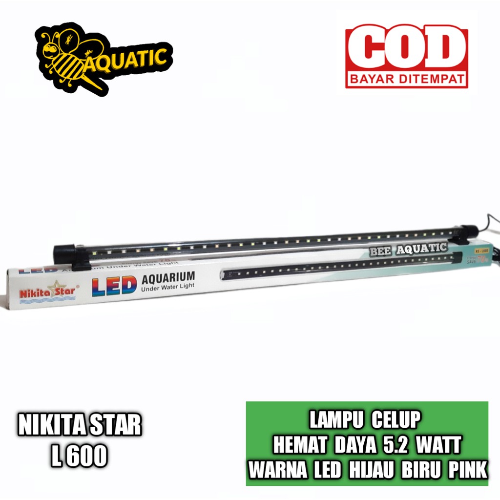 Lampu LED Aquarium Celup 60 Cm - Nikita Star - HIJAU BIRU PINK - 5.2 W