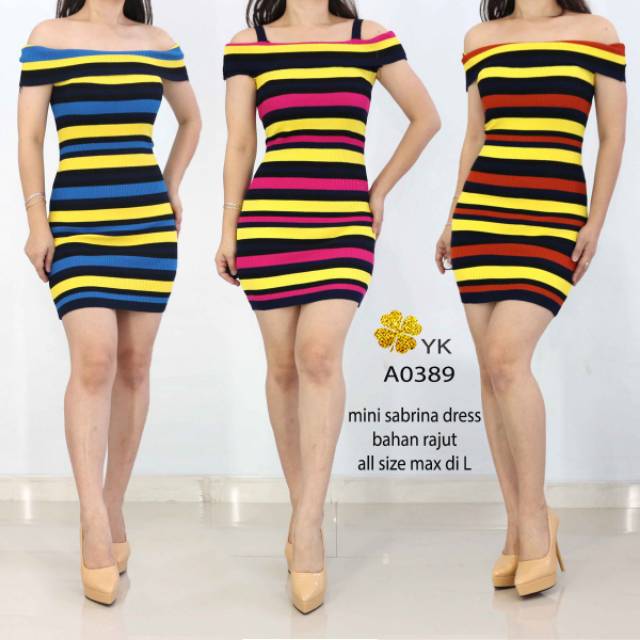 A0389 VVVshop mini sabrina dress minisabrinadress merah pink biru fashion wanita import