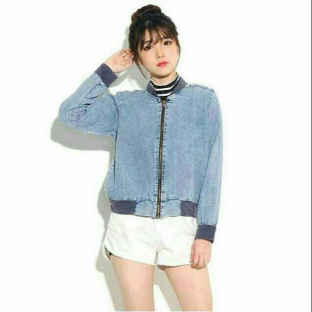 JAKET BOMBER JEANS WANITA BOMBER ZIPPER