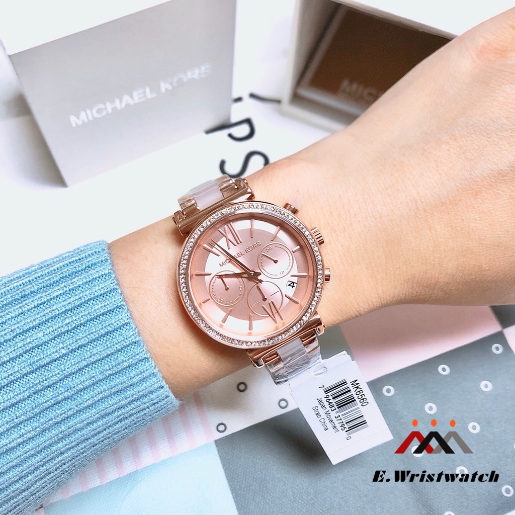 Jam Tangan Wanita Michael Kors MK3882 &amp; MK6560 Sofie Chronograph Rose Gold Dial Dual Tone Stainless Steel Strap Original