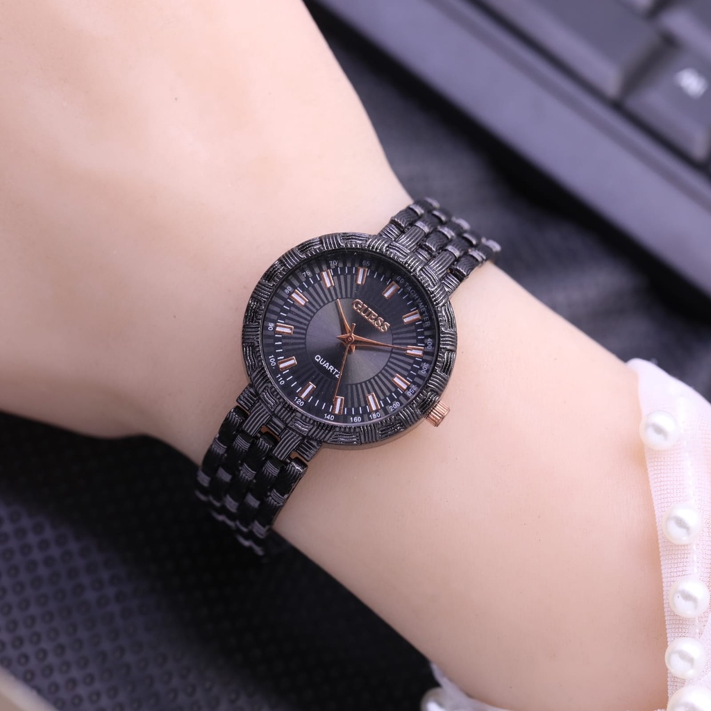 BEST SELLER JAM TANGAN WANITA GUESS FM40 TALI RANTAI MOTIF DM 3.0CM FREE BOX BATERAI CADANGAN || JAM TANGAN FASHION WANITA JAM TANGAN CEWEK MURAH RC