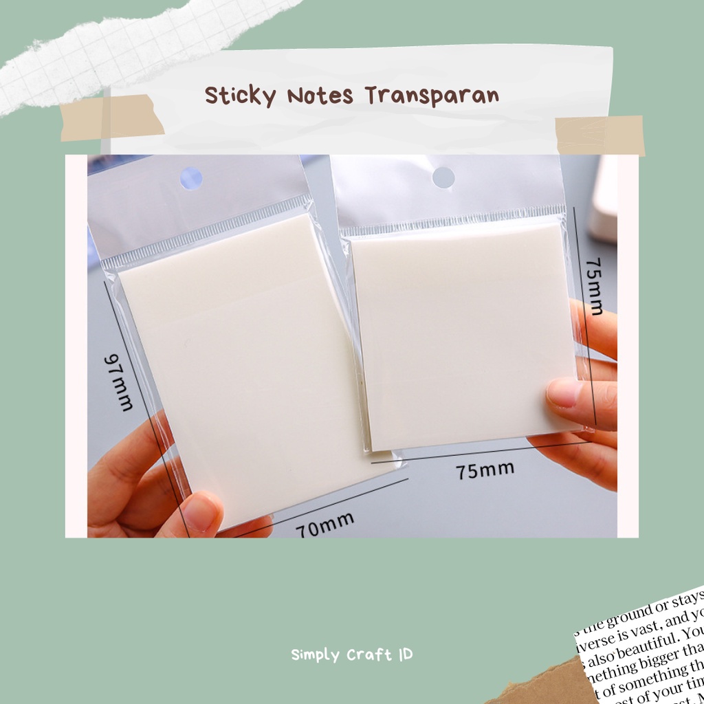 Simply Craft ID - Sticky Notes Transparan 50 lembar anti Air tahan air / Transparent Sticky notes untuk sekolah kantor / memo bening tempel