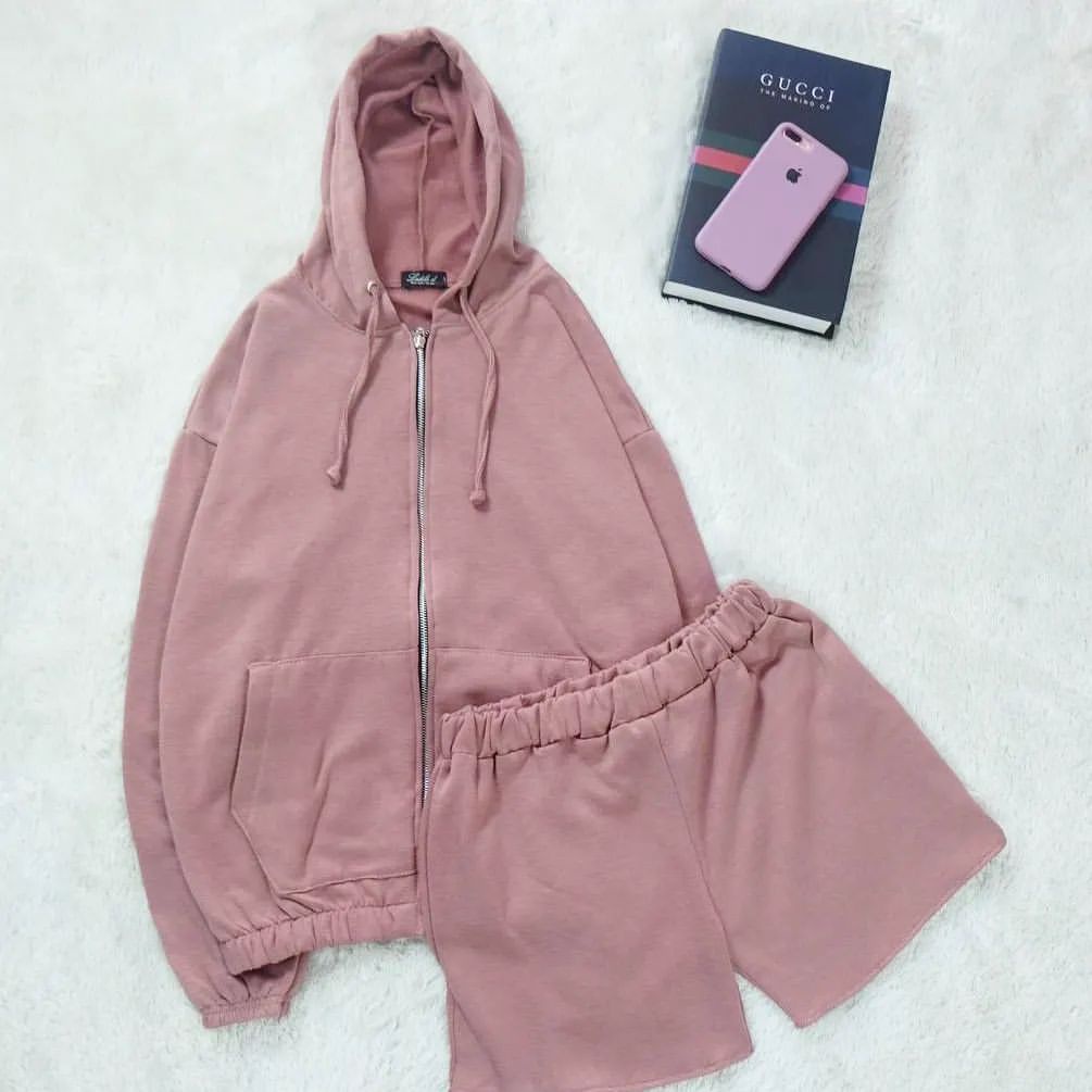 Joy Oneset Jaket + Short Pants Korean Style Setelan Wanita Fleece Premium