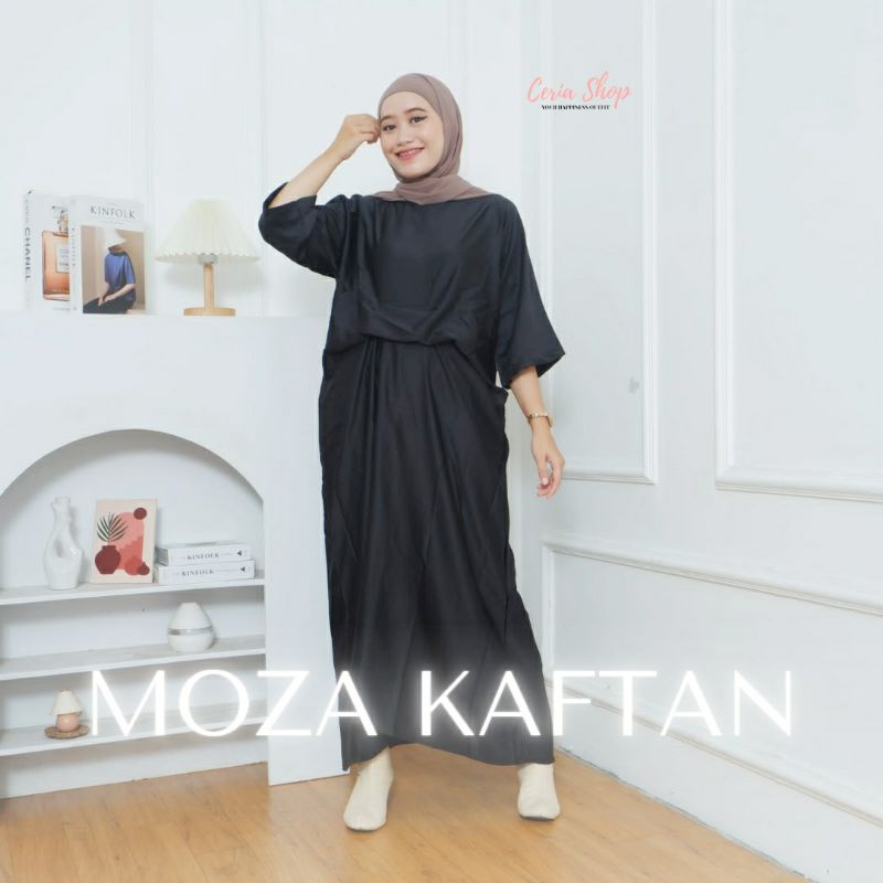 KAFTAN WANITA LEBARAN BAHAN SATIN SILK MOTIF POLOS MOZA KAFTAN CERIASHOP