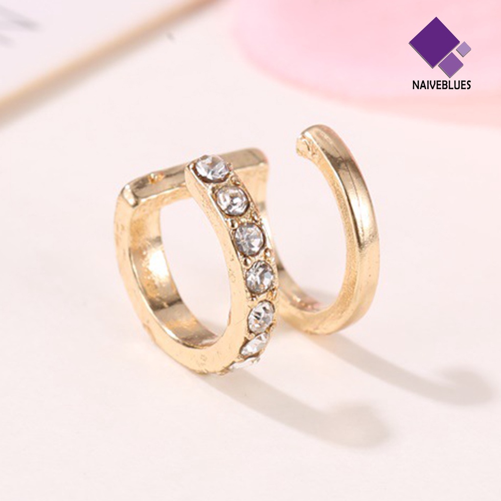 Naiveblue 1Pc Anting Klip Bentuk U Ganda Tanpa Berlian Imitasi Untuk Wanita