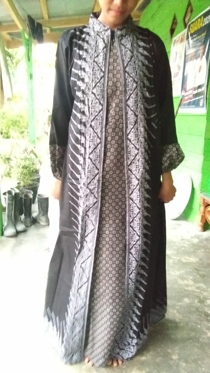 Grosir Batik - Couple Sarimbit Batik Gamis Cardi Modang Abu